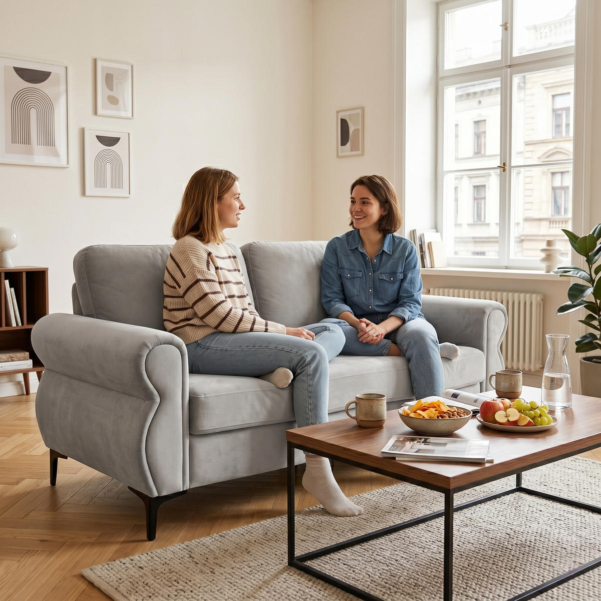 2-SITZER SOFA Polyester Hellgrau mit Abnehmbaren Bezügen - Hellgrau, Holzwerkstoff/Textil (173.5/92/81cm) - WISHDOR
