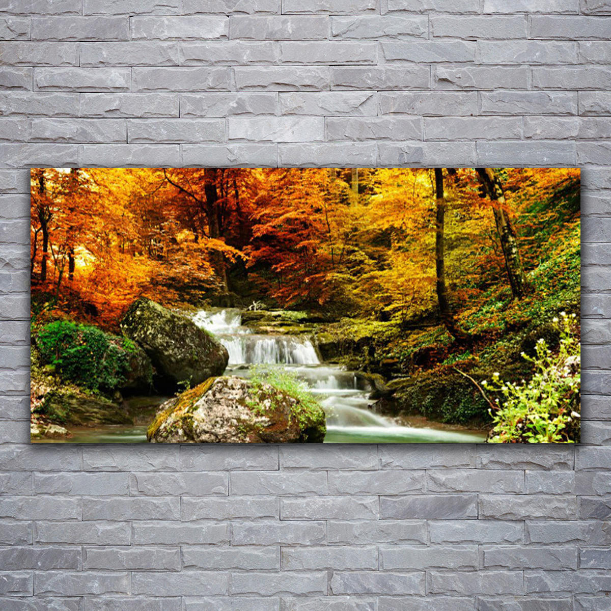LEINWANDBILD 120x60 cm Herbstlandschaft - Dunkelgrün/Orange, Textil (120/4cm) - TULUP