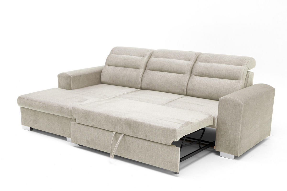 ECKSOFA CLOUD S Links mit Schlaffunktion 120x200 Velours Creme - Chromfarben/Creme, Holz/Kunststoff (155/260cm) - Muffo