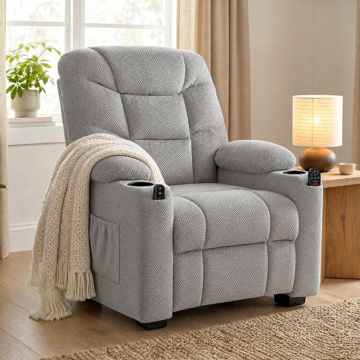 ELEKTRISCHER-RELAXSESSEL Samt Metall Grau - Schwarz/Grau, Textil/Metall (90/105/96cm) - HOMCOM