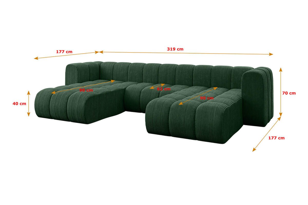 WOHNLANDSCHAFT modulares Sofa Joren-U1 - 319x177x70 cm Grün - Grün, Holzwerkstoff/Textil (319/70/177cm) - ALTDECOR