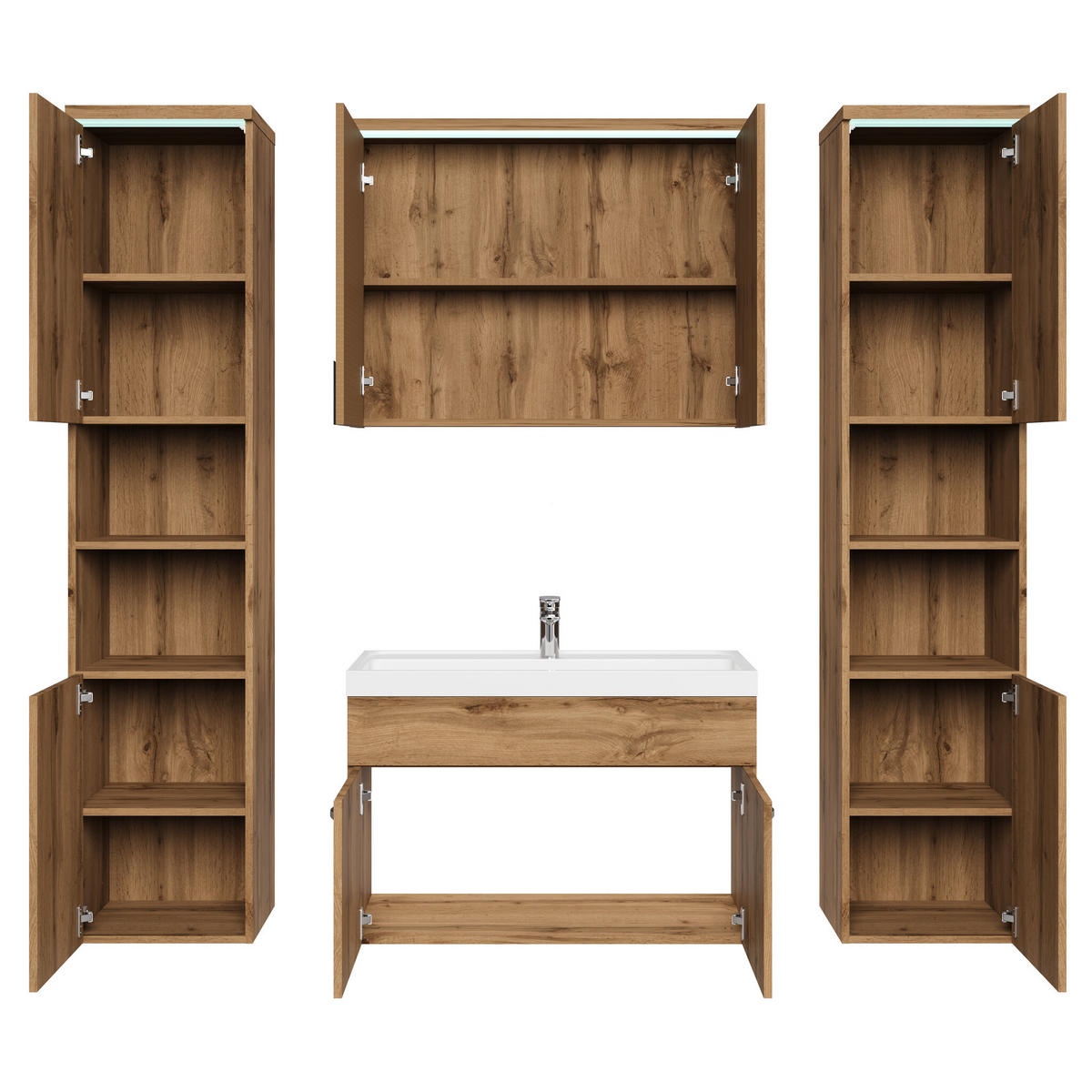 BADMÖBEL-SET Paso LED 5 Teile Eiche - 80 x 35 x 55 cm - Eichefarben, Holz (80/55/40cm) - Badplaats