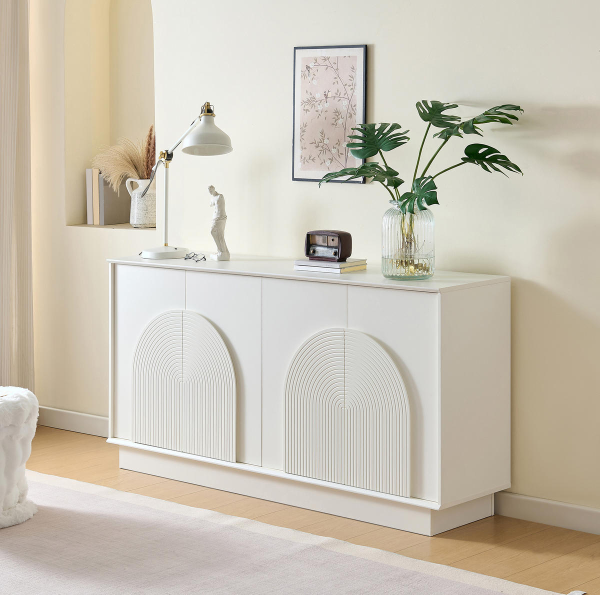 SIDEBOARD 160/38/80 cm Weiß aus MDF mit 4 Türen und Stauraum - Weiß, Holzwerkstoff (38/80/160cm) - OKWISH