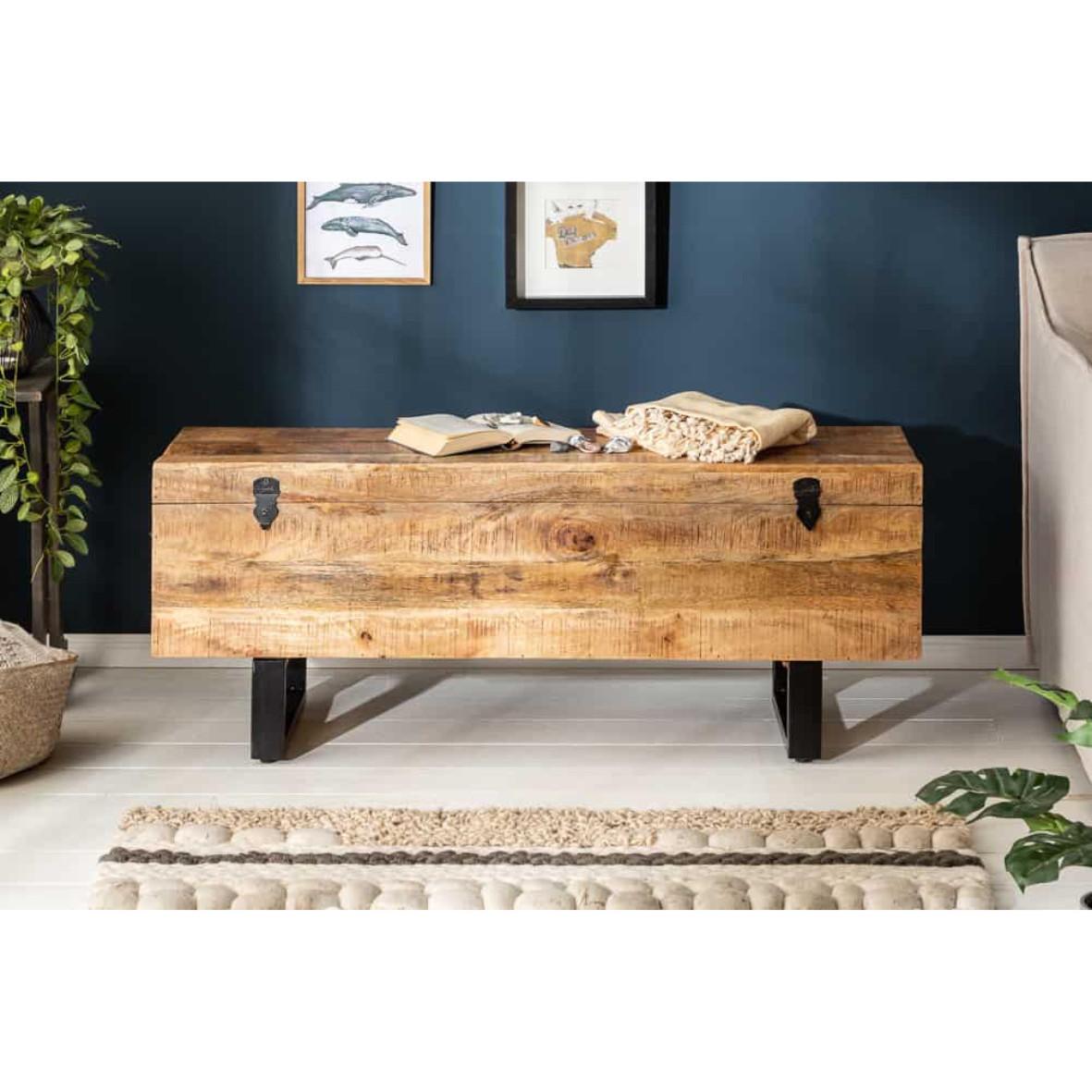 TRUHENBANK FACTORY LOFT Mangoholz Mangoholzfarben 115 cm - Schwarz/Braun, Holz/Metall (115/47/35cm) - riess-ambiente