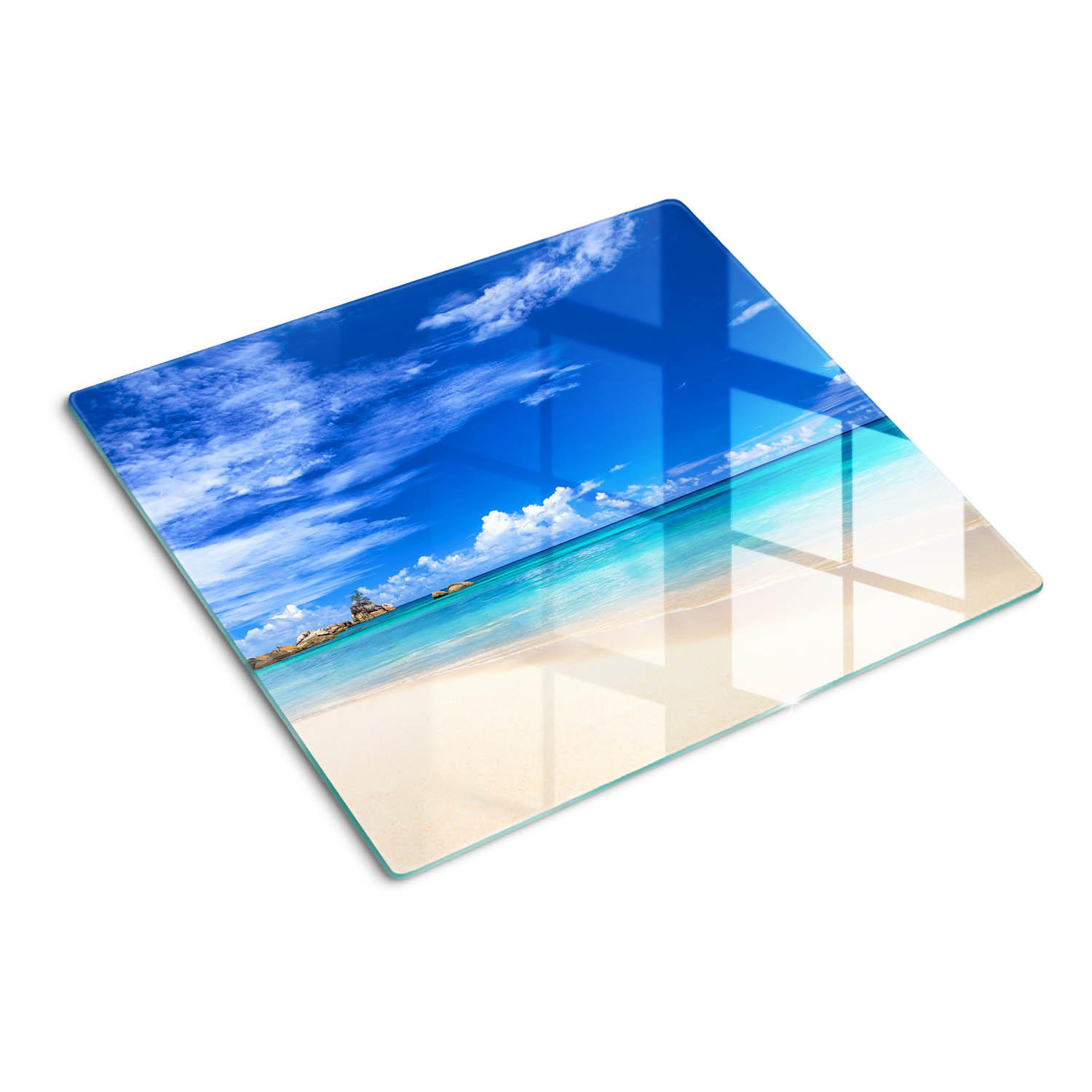GLASPLATTE 60x52 cm Tropischer Strand - Blau, Glas (60/0.4/52cm) - TULUP