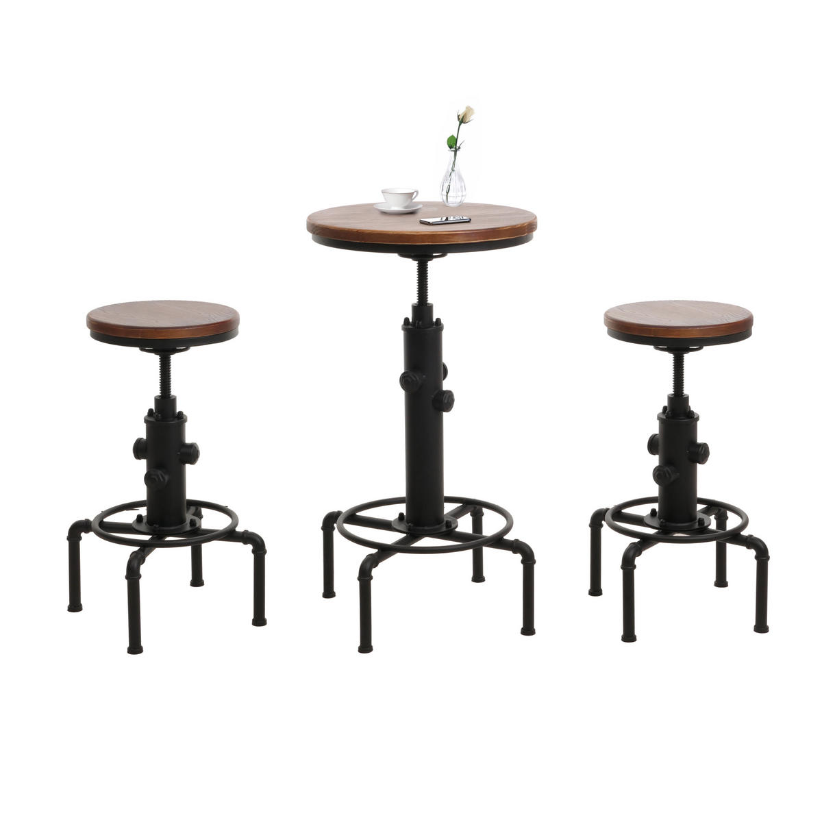 BARTISCH-SET rund Braun 3er-Set - Braun, Holz (40/104/40cm) - MCW