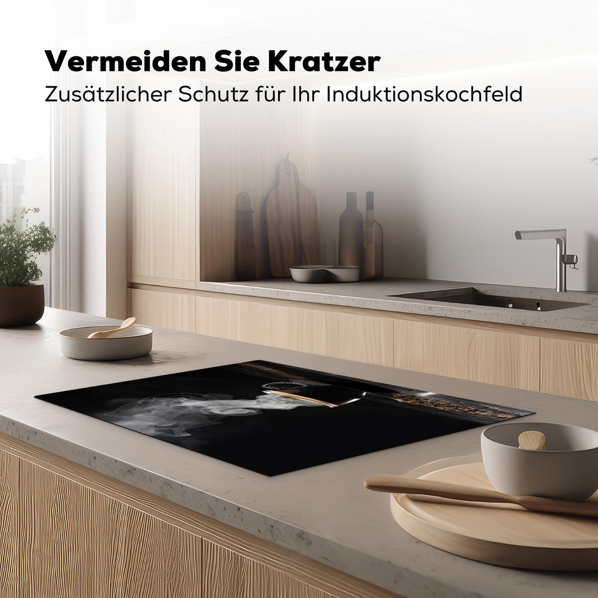 HERDABDECKPLATTE Kaffee - Schwarz - Bohnen - Heiß - Tasse Herdabdeckung Induktionsfeld 75x52 cm - Schwarz, Kunststoff (75/52/0.2cm) - MuchoWow