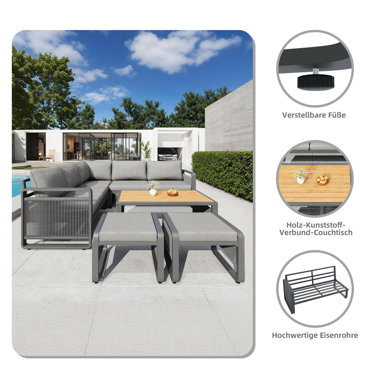 GARTEN LOUNGESESSEL SET Grau - Grau, Metall - ComfortXL