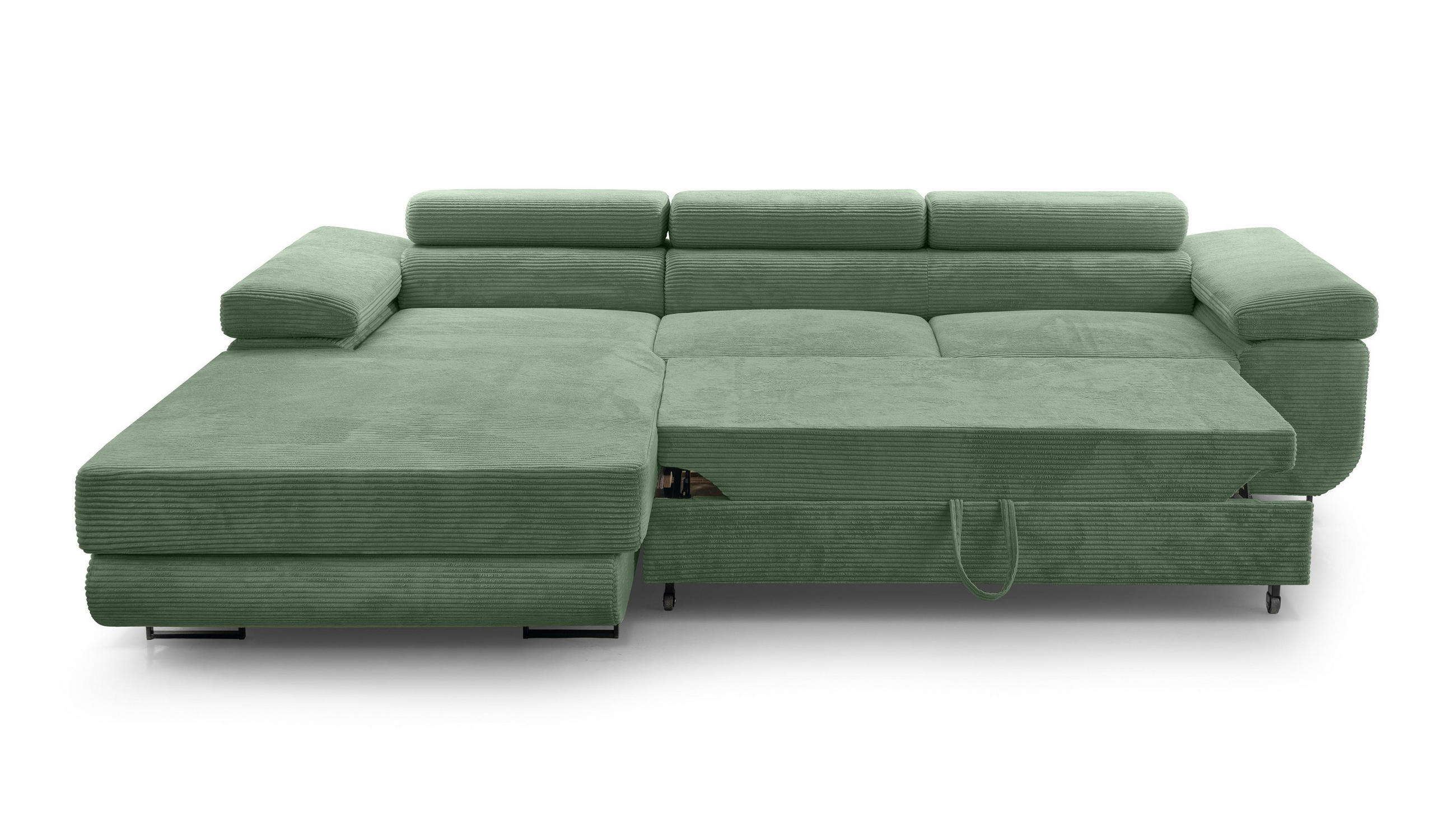ECKSOFA L Form Arborio Salbeigrün 280/203/90 cm Links mit Schlaffunktion - Schwarz/Grün, Textil/Metall (203/280cm) - AX Living