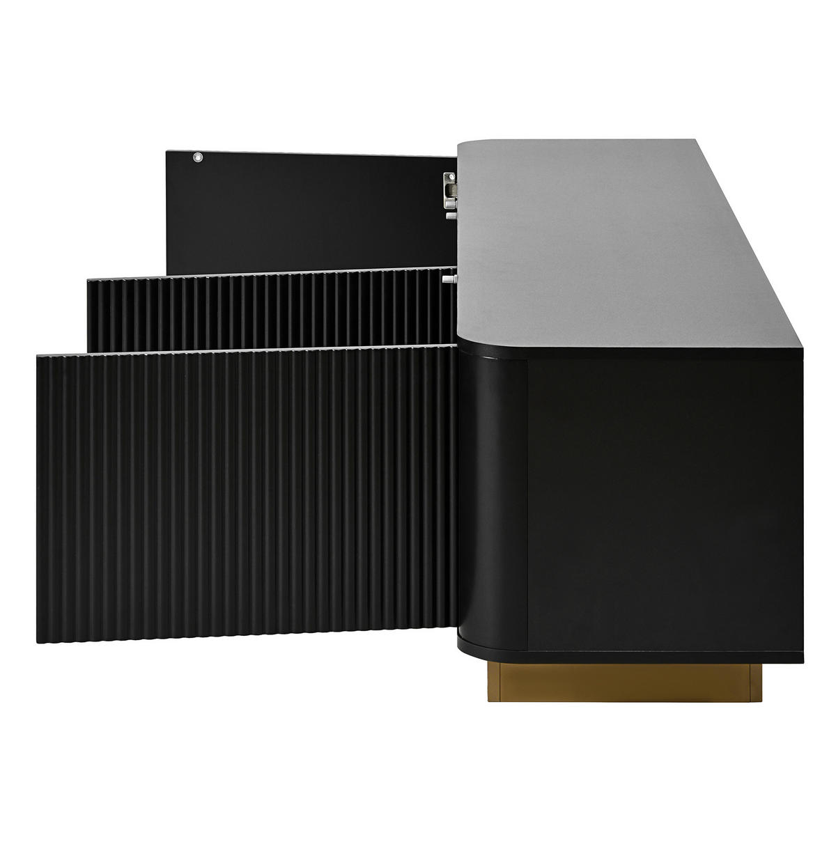TV-LOWBOARD aus MDF und Spanplatte 170x40,5x47 cm Schwarz mit Kabelmanagement und 3 Türen - Schwarz, Holzwerkstoff (170/47/40.5cm) - Modfu