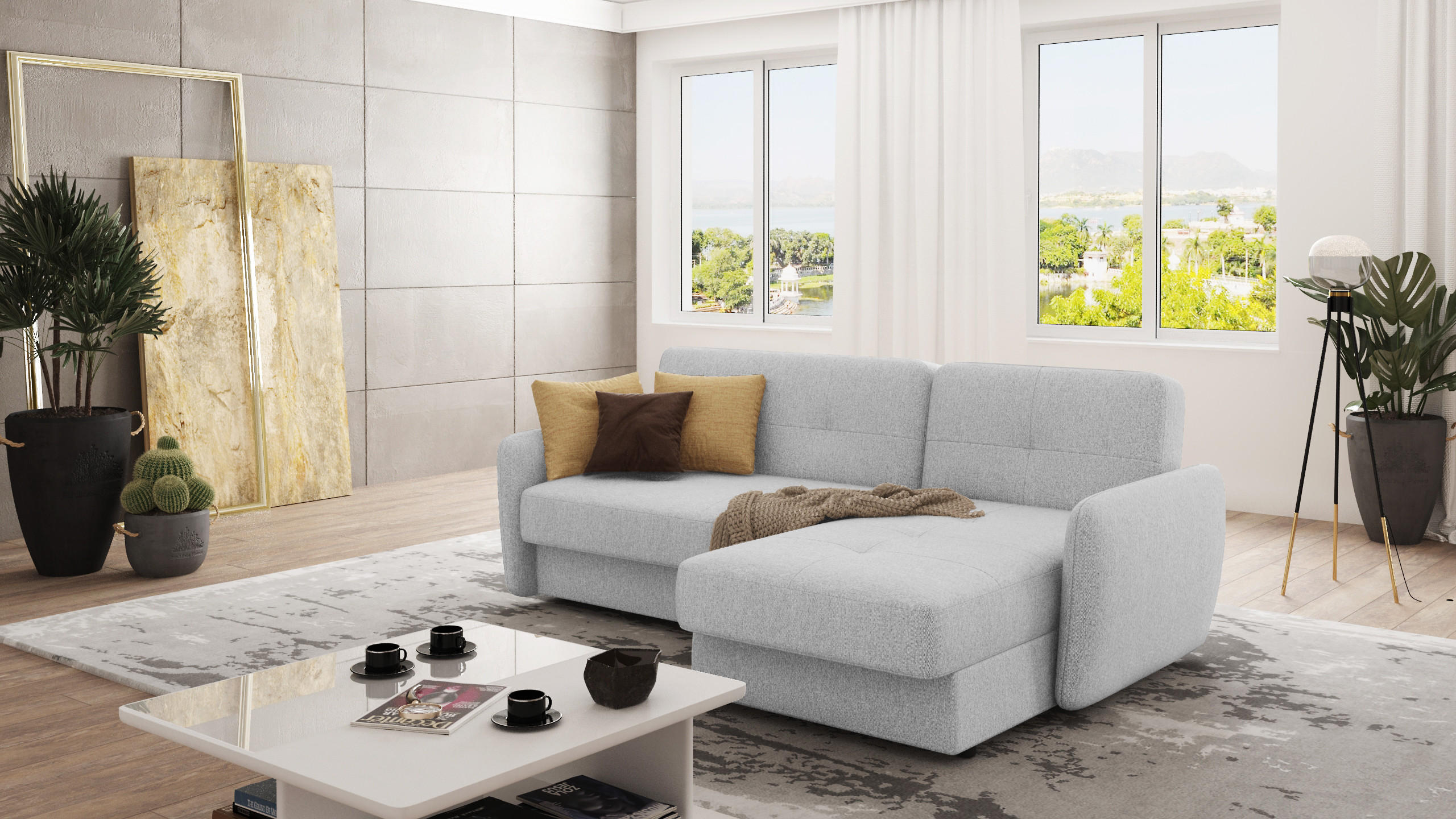 ECKSOFA Lupo Silber Mikrofaser - Silberfarben/Schwarz, Holz/Kunststoff (232/147cm) - S-Style Möbel