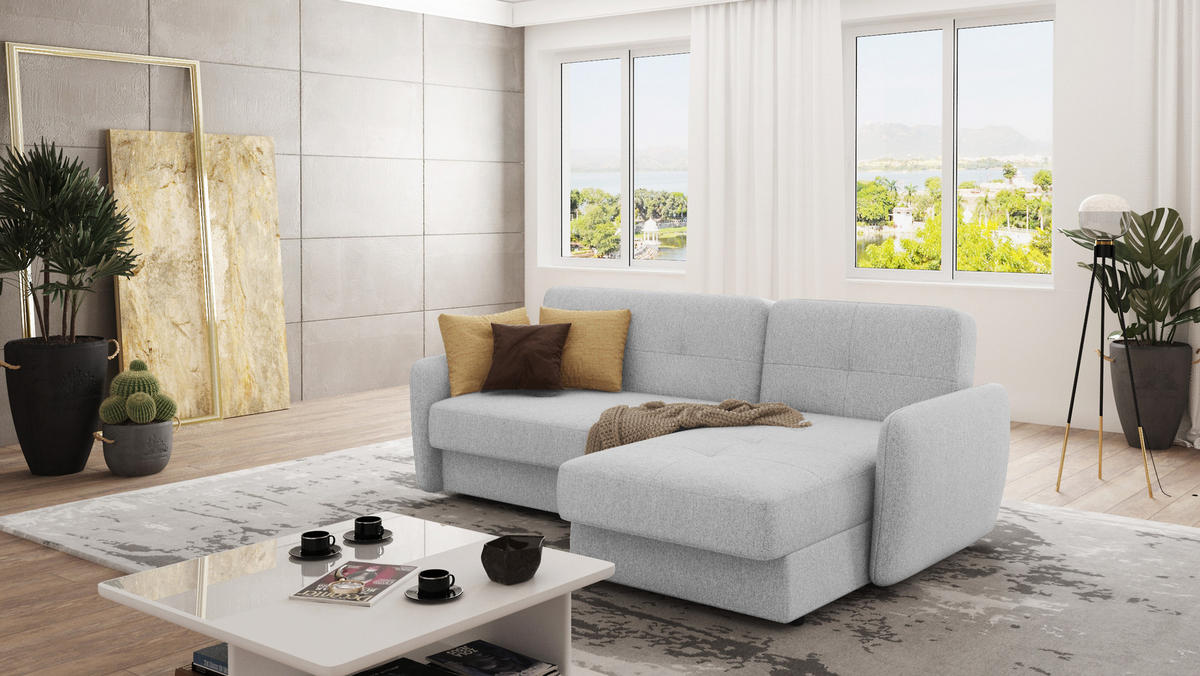 ECKSOFA Lupo Silber Mikrofaser - Silberfarben/Schwarz, Holz/Kunststoff (232/147cm) - S-Style Möbel