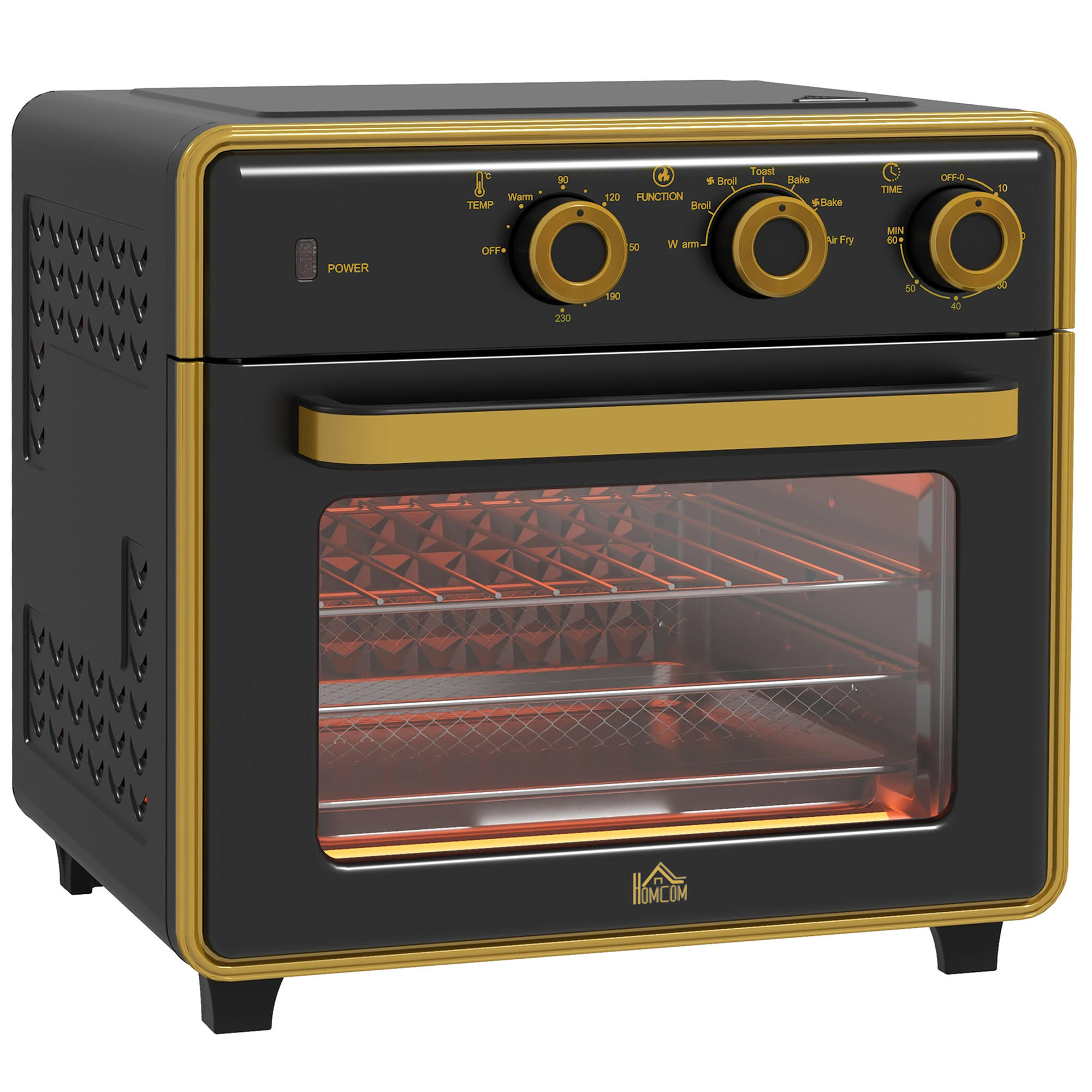 MINIBACKOFEN 20L 1400W Elektrobackofen mit 3 Einschubpositionen, Temperatur 90-230°C, 60 Min. Timer, Schwarz - Schwarz, Metall (36/34.5/37.7cm) - Beaface