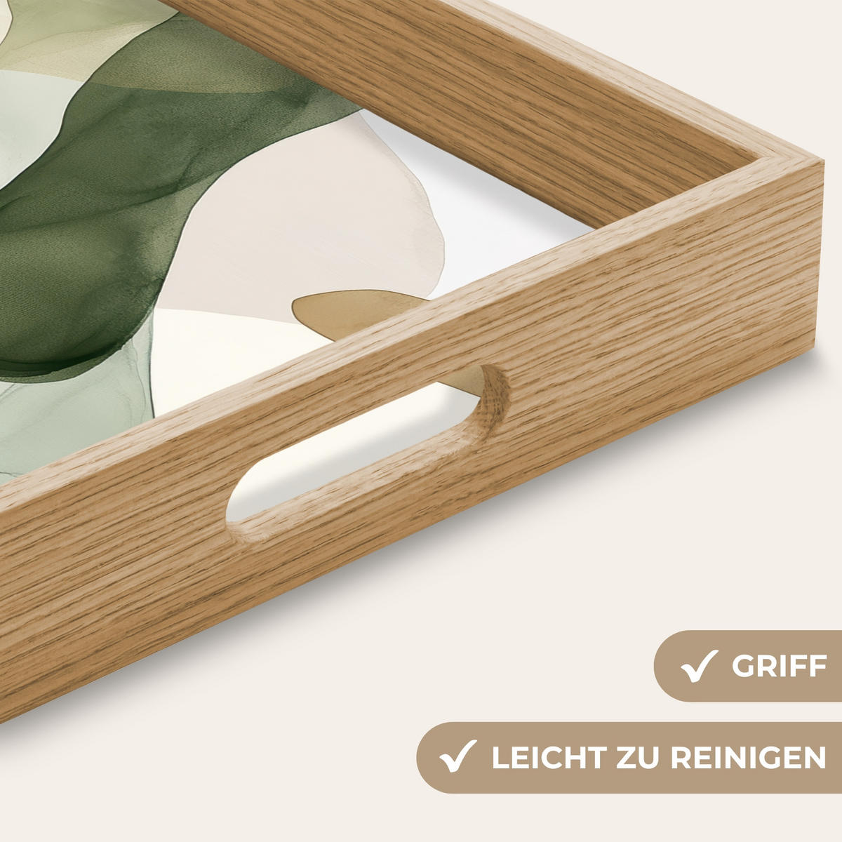 TABLETT - Japandi - Abstrakt - Grün - 40x30 cm - Grün, Holz (40/5/5cm) - OnlyWow