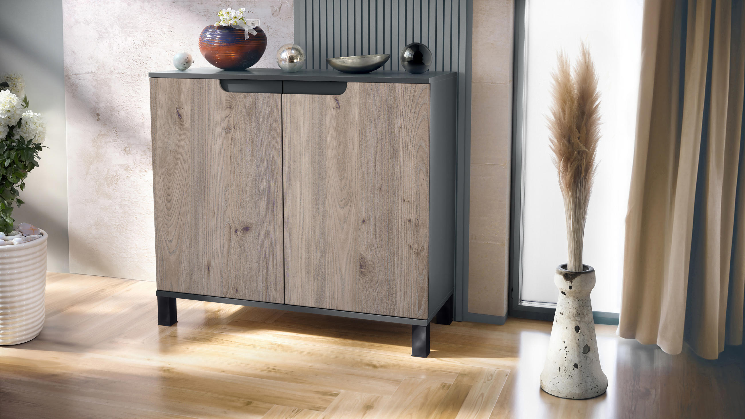 KOMMODE Sylt Eiche Nordic - Silbereichenfarben, Holzwerkstoff (92.5/84.5/35cm) - Vladon