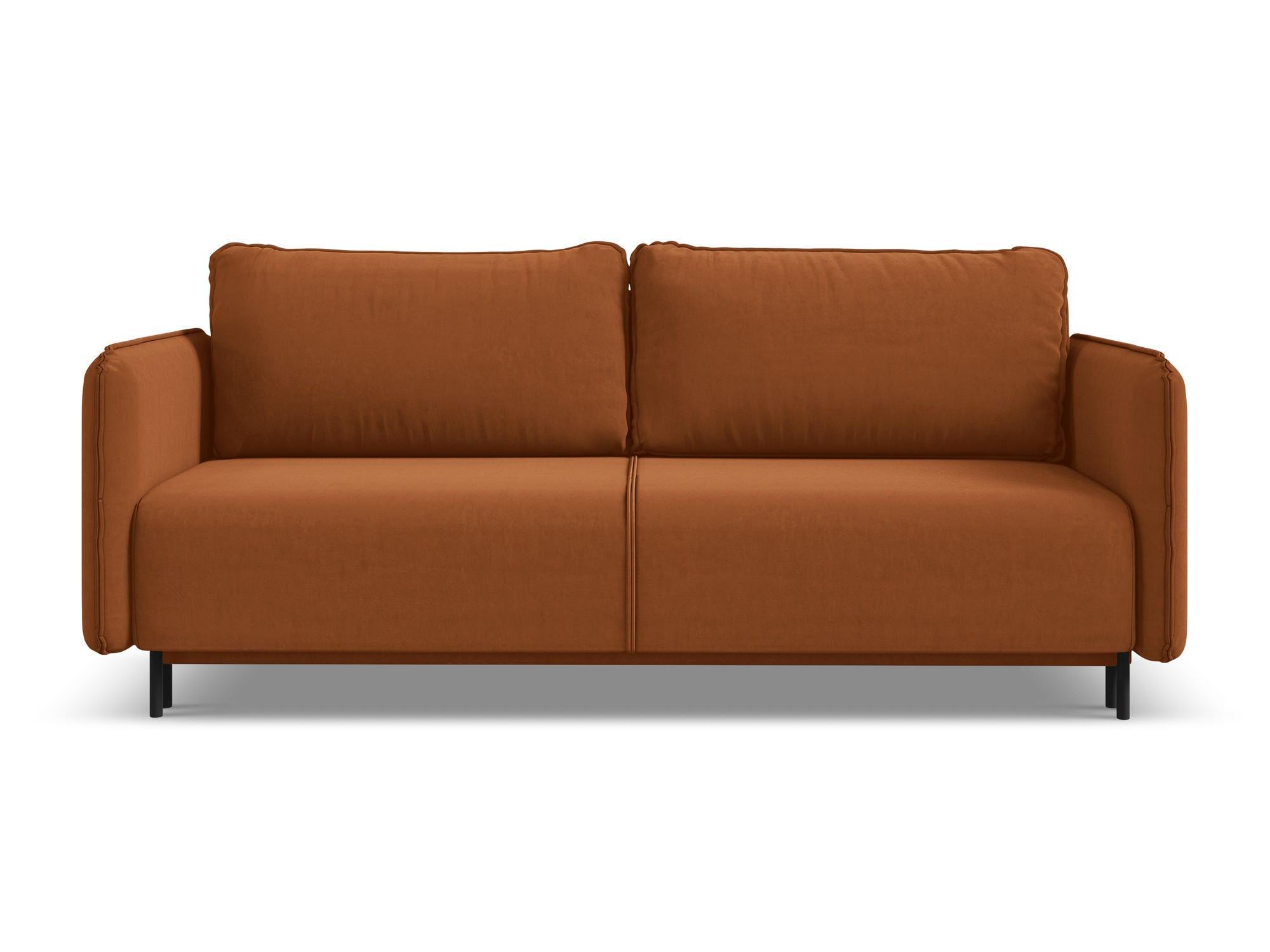 3-SITZER SOFA mit Schlaffunktion Samt Stoff Orange - Terra cotta/Schwarz, Holz/Textil (226/90/92cm) - Makamii