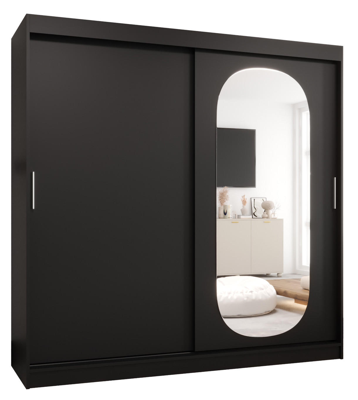 SCHWEBETÜRENSCHRANK 200/200/62 2-türig - Silberfarben/Schwarz, Holz (200/200/62cm) - MÖBEL KRYSPOL