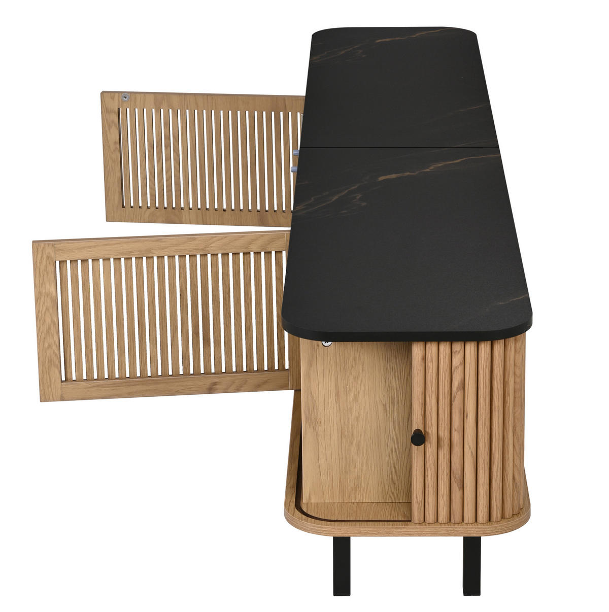TV ormarić 190/35/45 cm boja hrasta od MDF-a i iverice s kliznim i rešetkastim vratima - smeđa, drvni materijal (190/45/35cm) - OKWISH