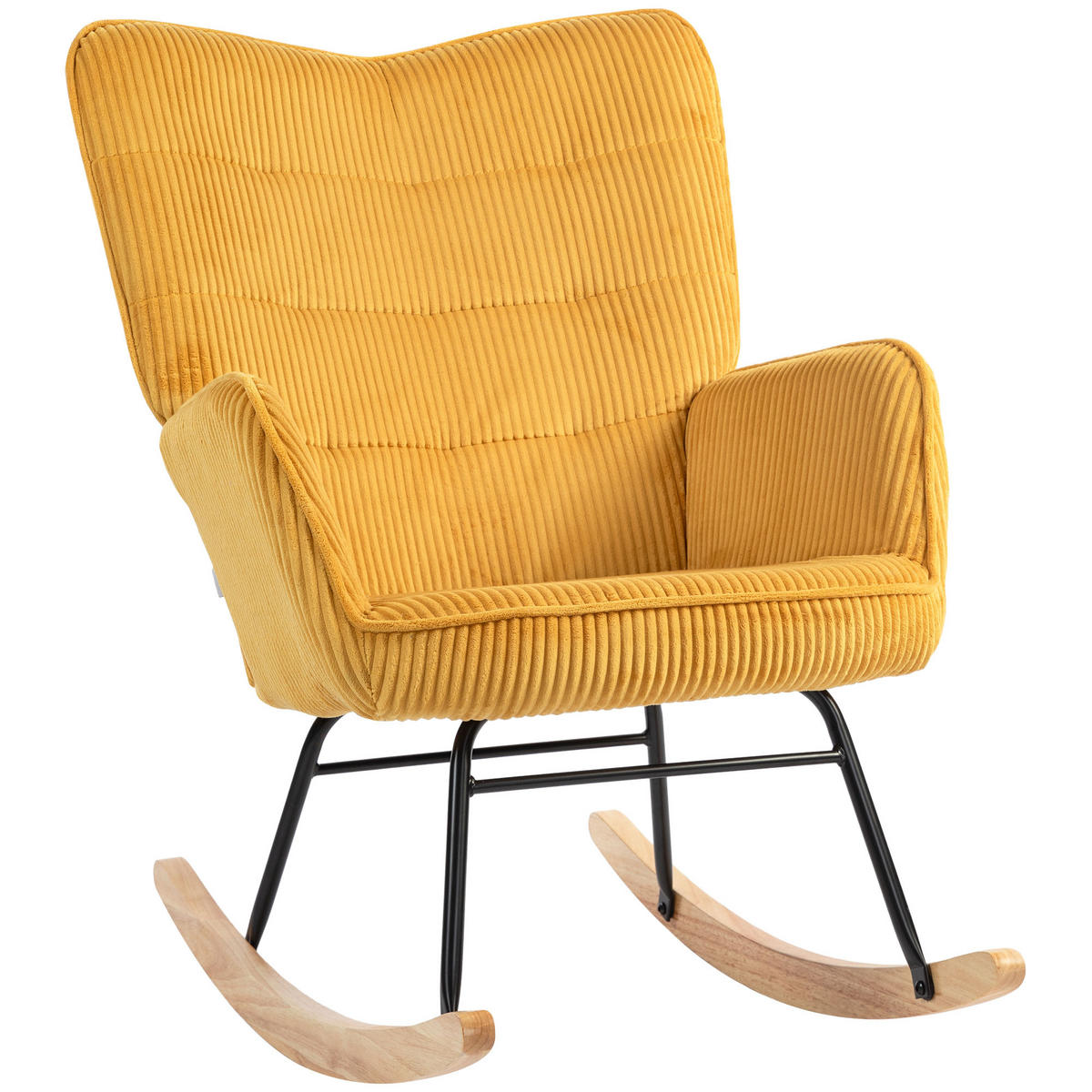 SCHAUKELSTUHL DE-07518 mit geschwungenen Kufen und dicker Polsterung Gelb - Gelb, Holz/Metall (98/101/71cm) - ComfortXL