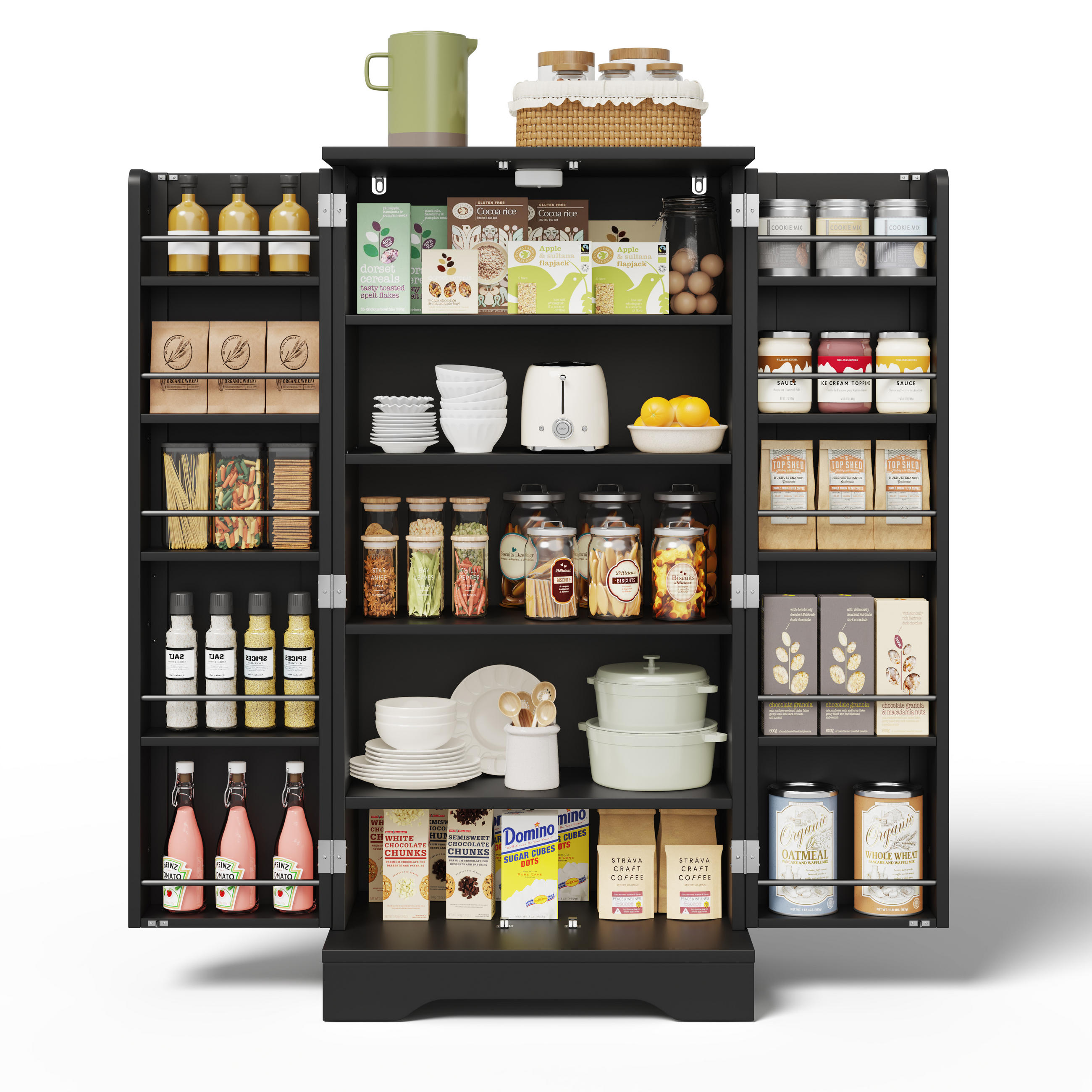 BUFFET Hochschrank mit 3D-Wellenfront & LED-Sensorlicht, 120/60/40 cm / MDF + Metall - Schwarz, Holzwerkstoff (120/40/60cm) - EVRYAE
