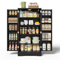 BUFFET Hochschrank mit 3D-Wellenfront & LED-Sensorlicht, 120/60/40 cm / MDF + Metall - Schwarz, Holzwerkstoff (120/40/60cm) - EVRYAE