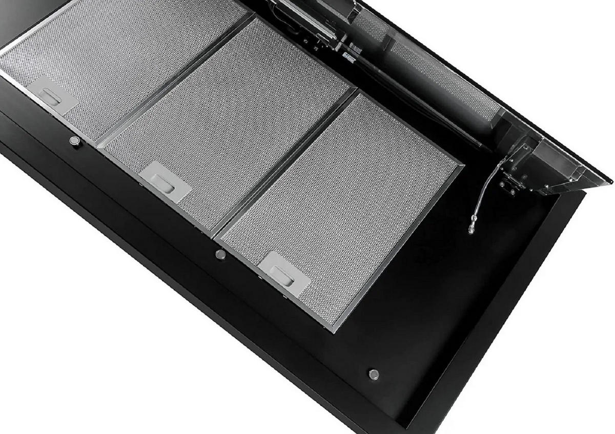 DUNSTABZUGSHAUBE GCH C 343 120 BL + Umluftset, 120 cm Schwarz Glas - Schwarz, Glas/Metall (120/17/60cm) - Gurari