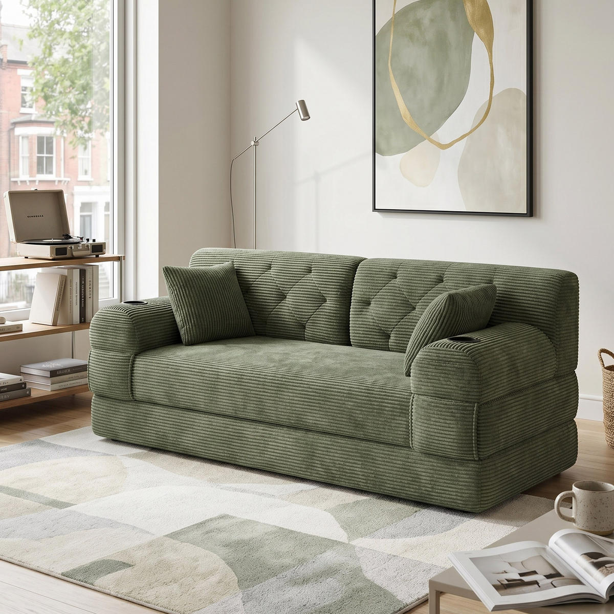 PAT SUPRAETAJAT METALIC, negru, 90x200cm, cu birou și raft - verde, material textil (168/81/80cm) - Urban Meuble