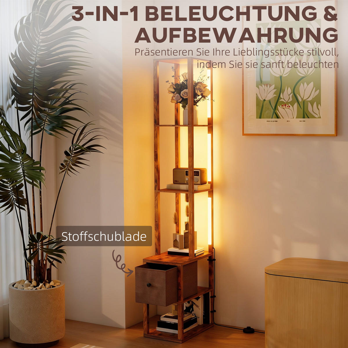 STEHLAMPE MDF Rustikal-Braun - Braun, Holzwerkstoff (43.5/26.5/169cm) - HOMCOM