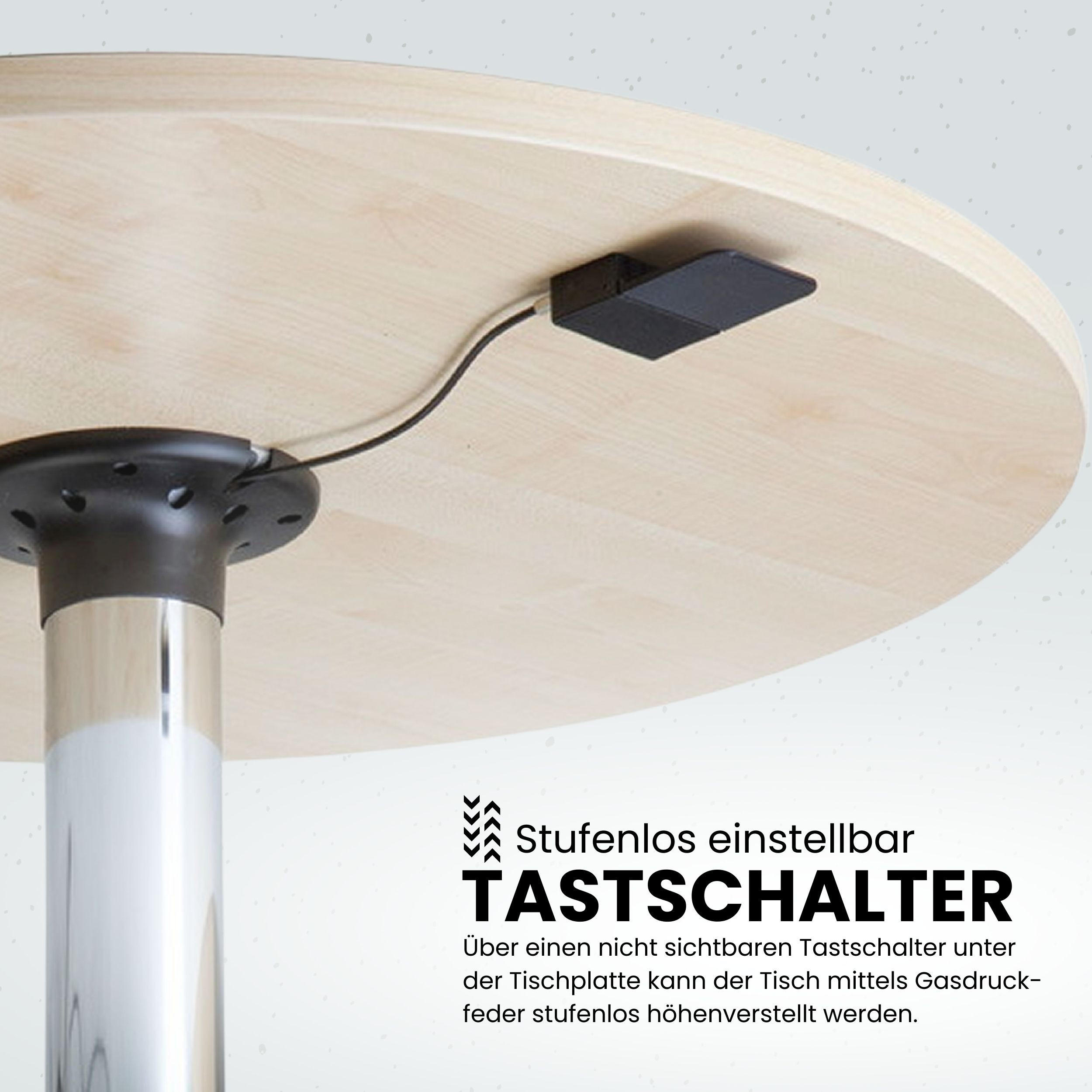Thumbnail - bümö Säulenhubtisch, Grau, Chrom, Holzwerkstoff, Nachbildung, Rund, 80x74x80 cm, FSC Mix, Arbeitszimmer, Schreibtische, ...