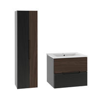 BADMÖBEL 60cm Sylla 2er-Set Schwarz und Holz - Schwarz, Holzwerkstoff (60/50/45.8cm) - Petits-meubles