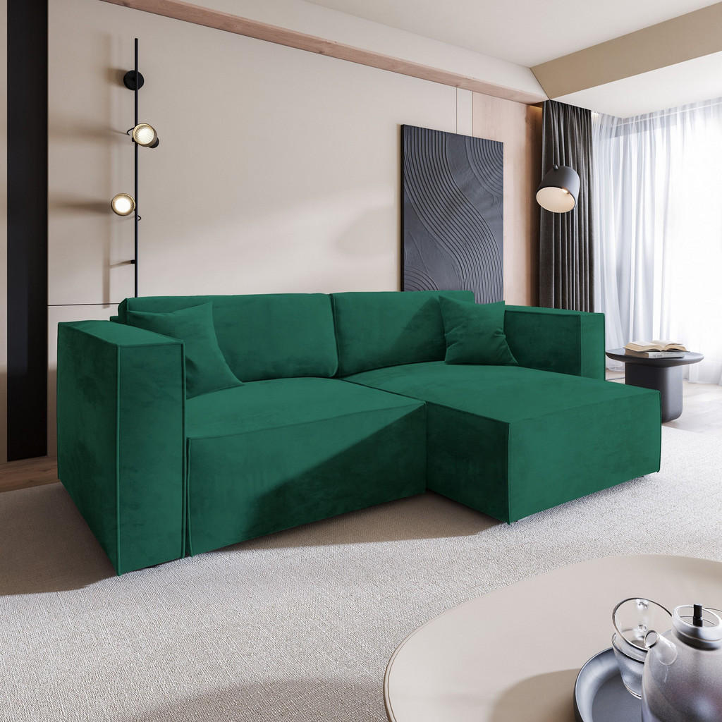 Thumbnail - Masseno Ecksofa, Grün, Holz, 3-Sitzer, L-Form,L-Form, 245x148 cm, Wohnzimmer, Sofas & Couches, Wohnlandschaften, Ecksofa...
