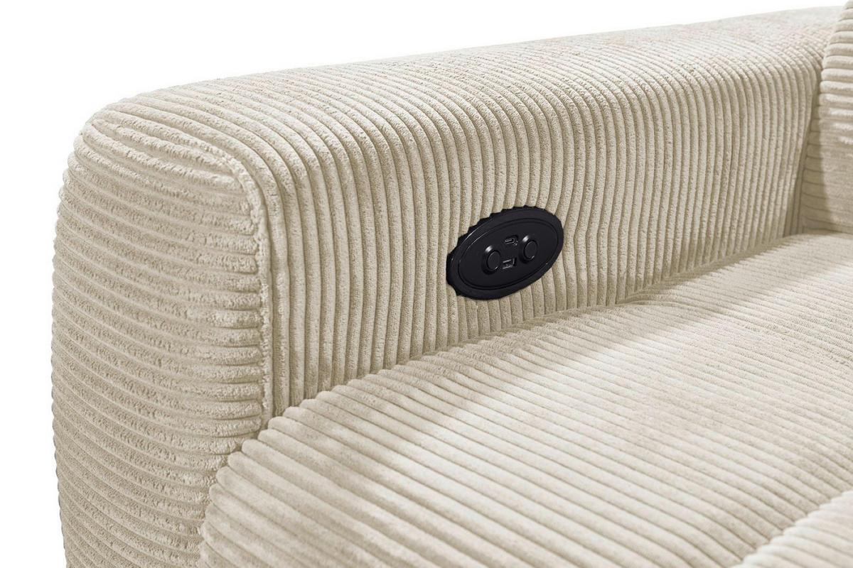ECKSOFA mit elektronische Sitztiefenverstellung, USB-Anschluss und stilvollem Breitcord-Bezug - Beige, Textil (200/243cm) - ed exciting design