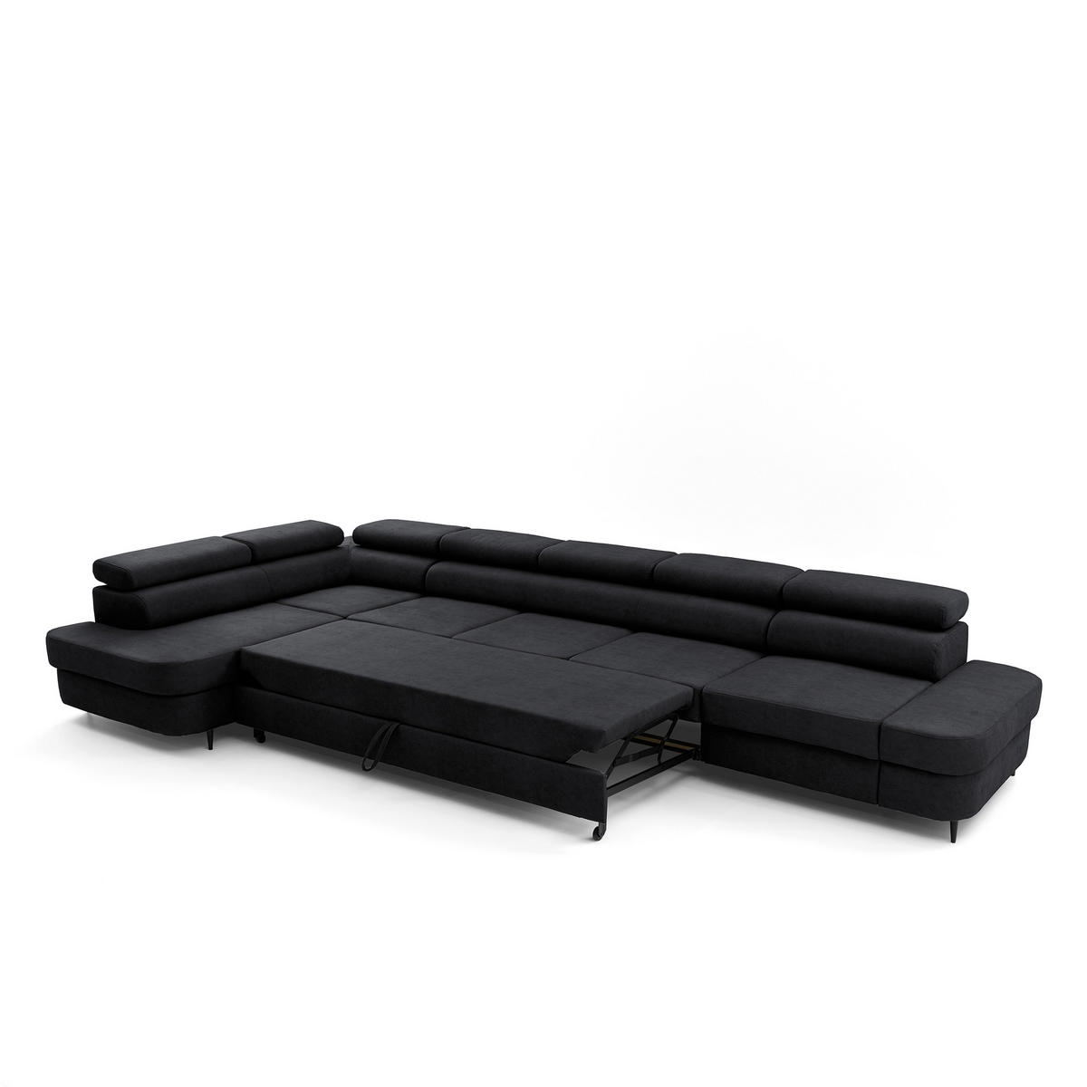 ECKSOFA PRIAM XXL L-Form Links mit Schlaffunktion 125x265 Velours Schwarz - Schwarz, Holz/Textil (203/420cm) - Muffo