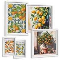 BILDER SET 5er Set - 50x50 cm & 20x30 cm & 40x60 cm Weißer Rahmen - Retro gelbe Zitrusfrüchte - Weiß, Kunststoff (40/60cm) - TULUP