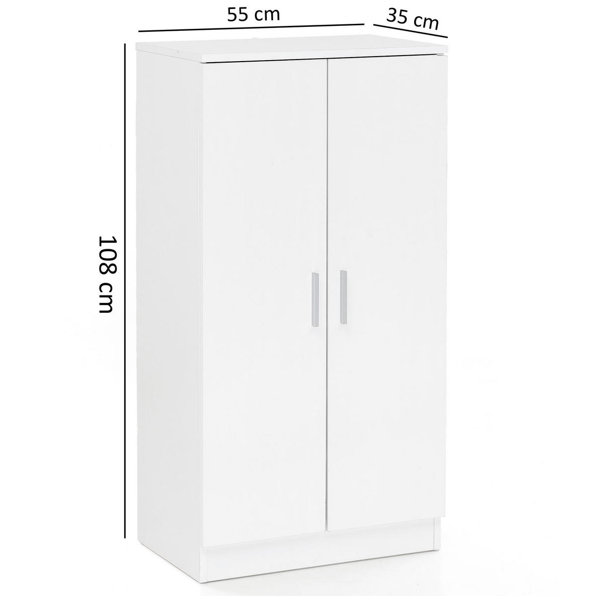 SCHUHSCHRANK – Weiß, für ca. 14 Paar Schuhe, 2 Türen, 2 Schubladen - Weiß, Holz (55/108/35cm) - KADIMA DESIGN