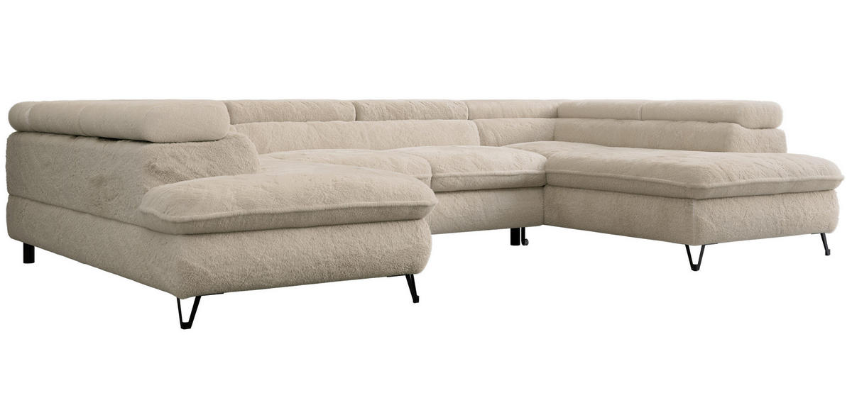 WOHNLANDSCHAFT PETER U Plüsch Ecru - Ecru/Schwarz, Textil/Metall (346/76/208cm) - MKS