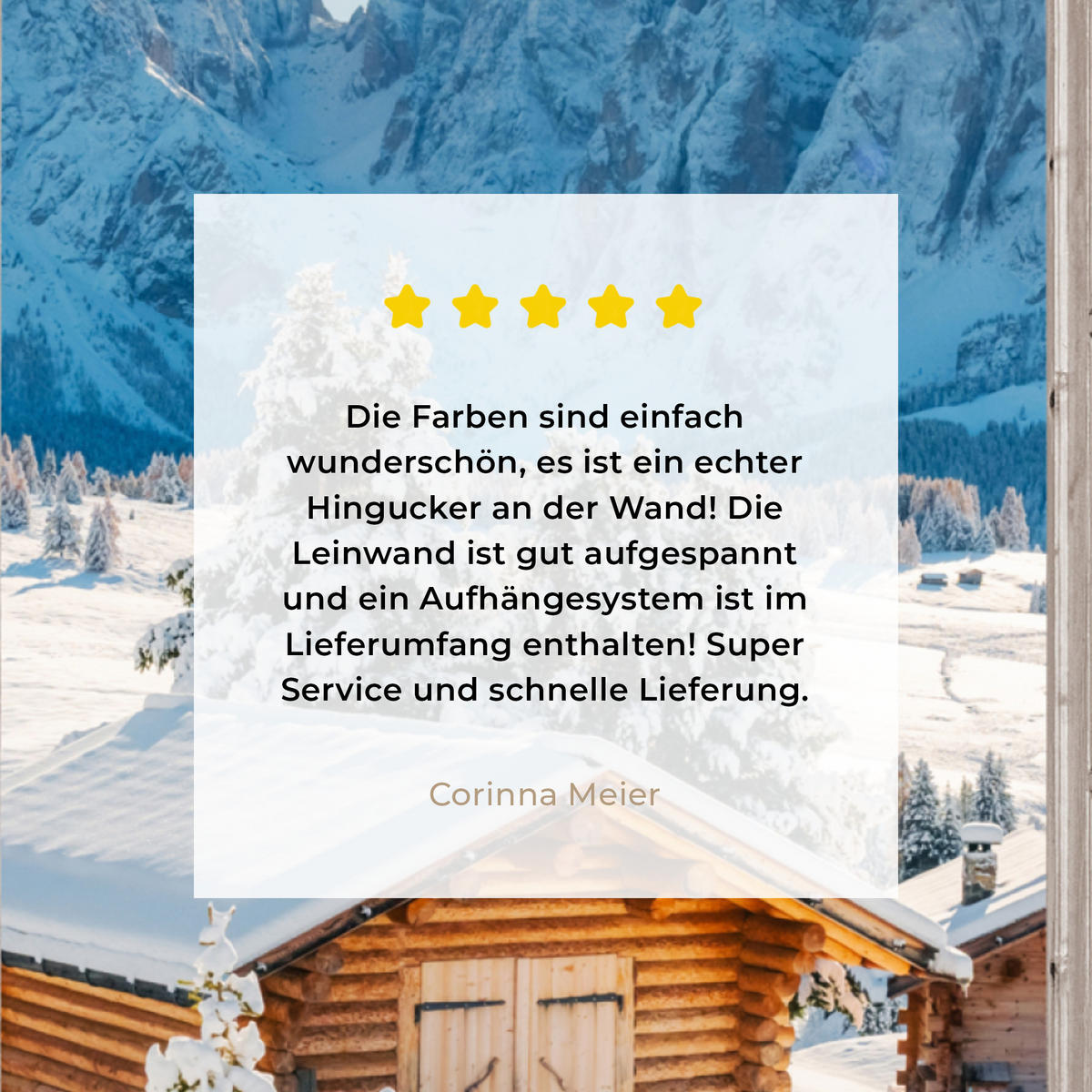 LEINWANDBILD Winterlandschaft - Hütte - Berge - Ausblicke - Aussicht - Natur 50x50 cm - Weiß Hochglanz, Textil (50/50cm) - MuchoWow