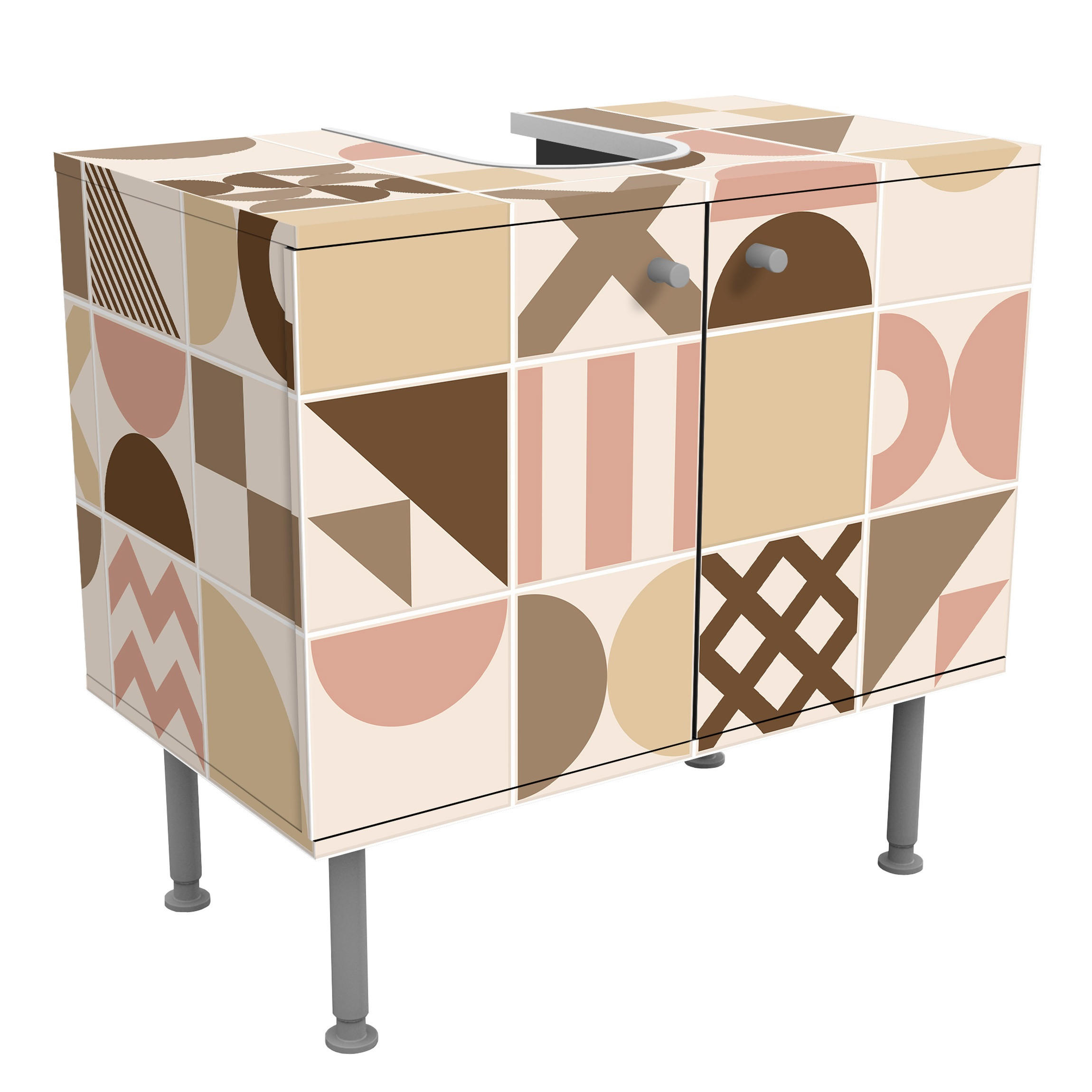 WASCHBECKENUNTERSCHRANK Fliesen Geometrische Formen Rosa und Beige 60/55/35 cm - Beige, Holzwerkstoff (60/55/35cm) - Bilderwelten