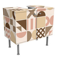WASCHBECKENUNTERSCHRANK Fliesen Geometrische Formen Rosa und Beige 60/55/35 cm - Beige, Holzwerkstoff (60/55/35cm) - Bilderwelten