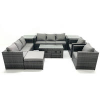 GARTENMÖBEL COUCHTISCH SET mit Sofa Polyrattan Outdoor 11-Sitzer - Dunkelgrau/Grau, Glas/Kunststoff - Fimous