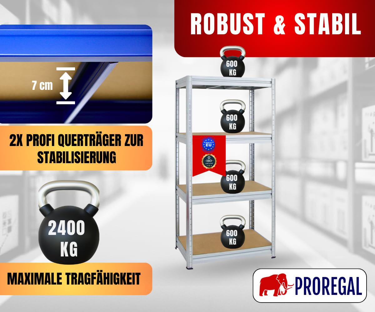 SCHWERLASTREGAL Dino 180x90x60 cm Fachlast 600 kg Verzinkt - Silberfarben, Metall (90/180/60cm) - PROREGAL