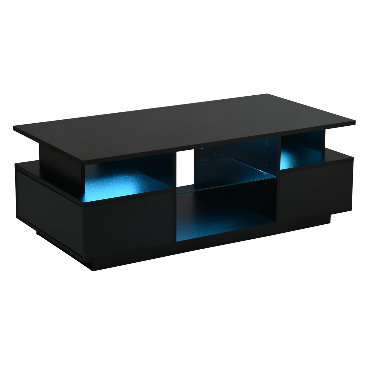 COUCHTISCH 100/50/36 cm mit 2 Schubladen, LED-Beleuchtung und Glasablagen, Schwarz - Schwarz, Holzwerkstoff (100/50/36cm) - Redom