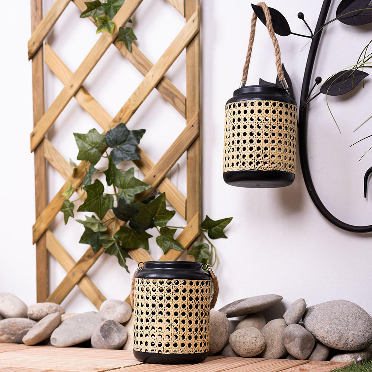 LED AUSSENLEUCHTE Bambusoptik Braun Hängend - Braun, Holz (12/12/30cm) - Globo Lighting