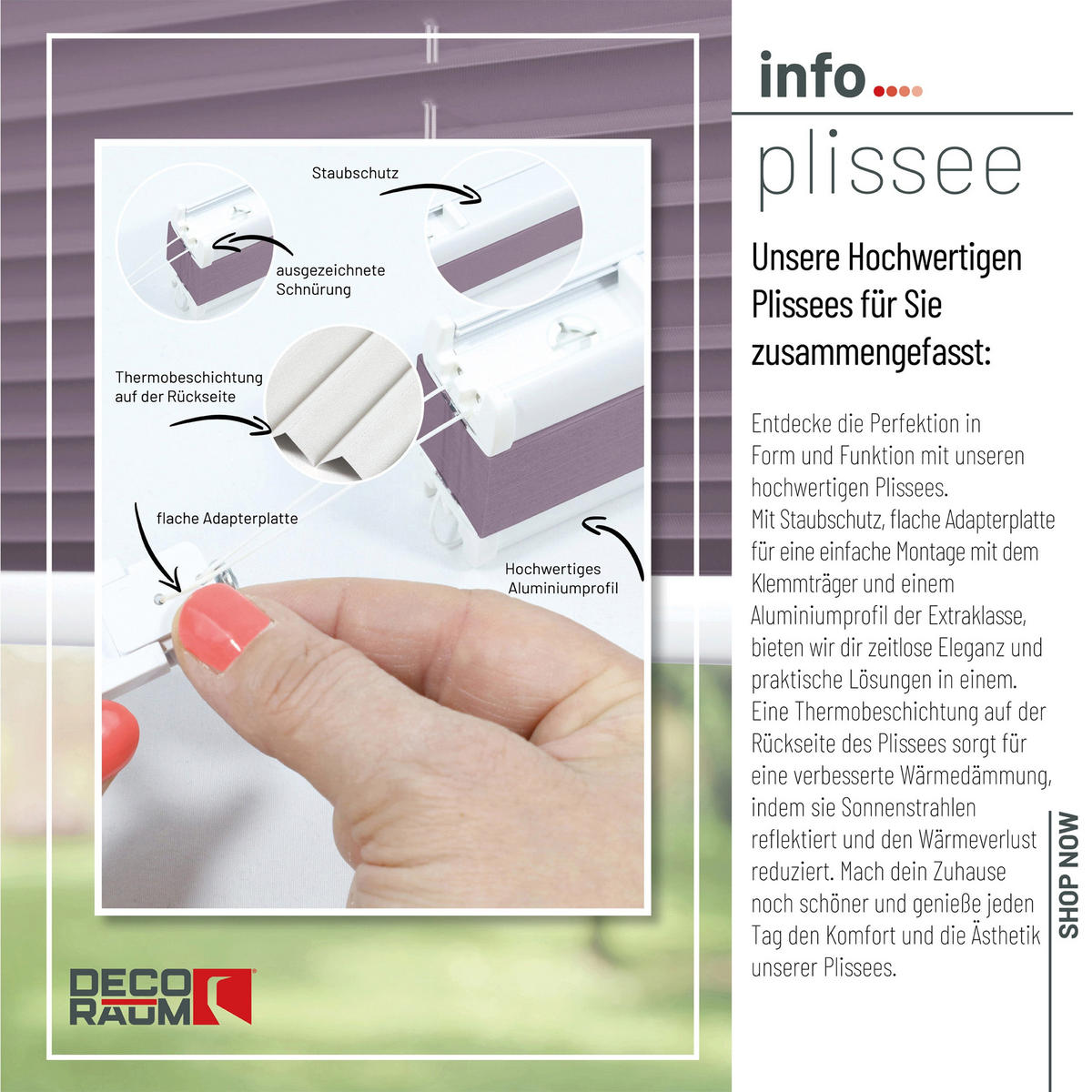 PLISSEE Thermo Basic 75 x 210cm Klemmfix ohne Bohren - Flieder, Textil (75/210/210cm) - Deco-Raum
