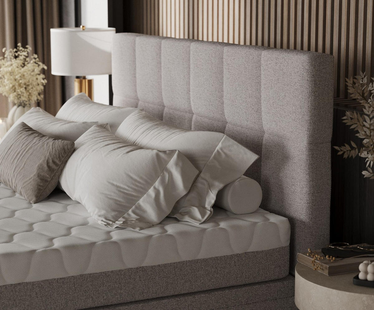 BOXBETT Elano 200/200 cm Beige im Riva Stoff - Beige/Schwarz, Holz/Holzwerkstoff (200/200cm) - AltaBeds