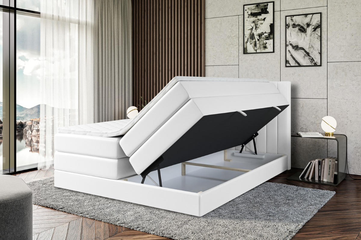 BOXSPRINGBETT EDITA KING - 140x200 - H3/H4 - Weiß Hochglanz - Weiß Hochglanz, Holzwerkstoff (140/200cm) - ALTDECOR