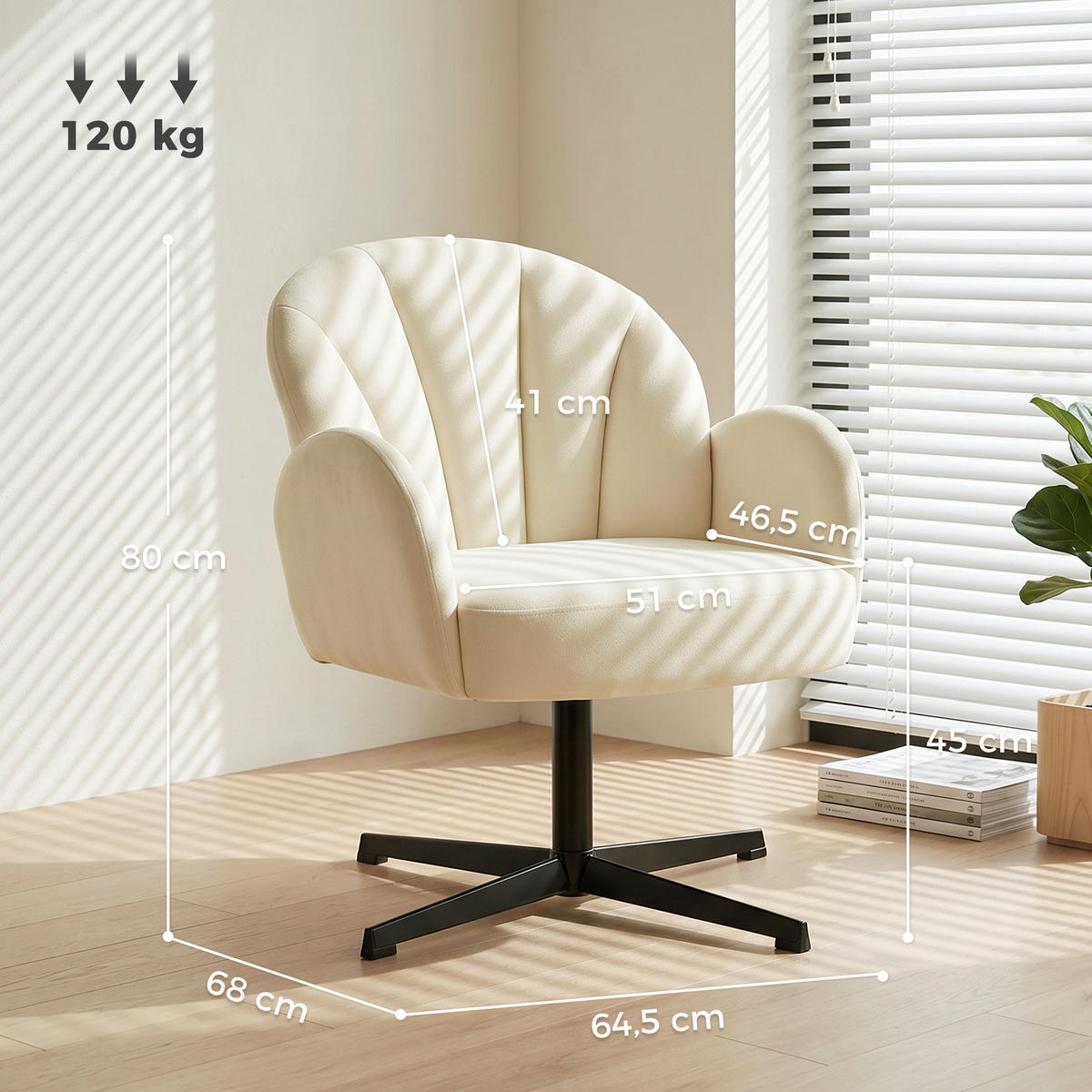 DREHSESSEL DE-13365 Muschelform & Samt Beige - Beige, Metall (64.5/80/68cm) - ComfortXL