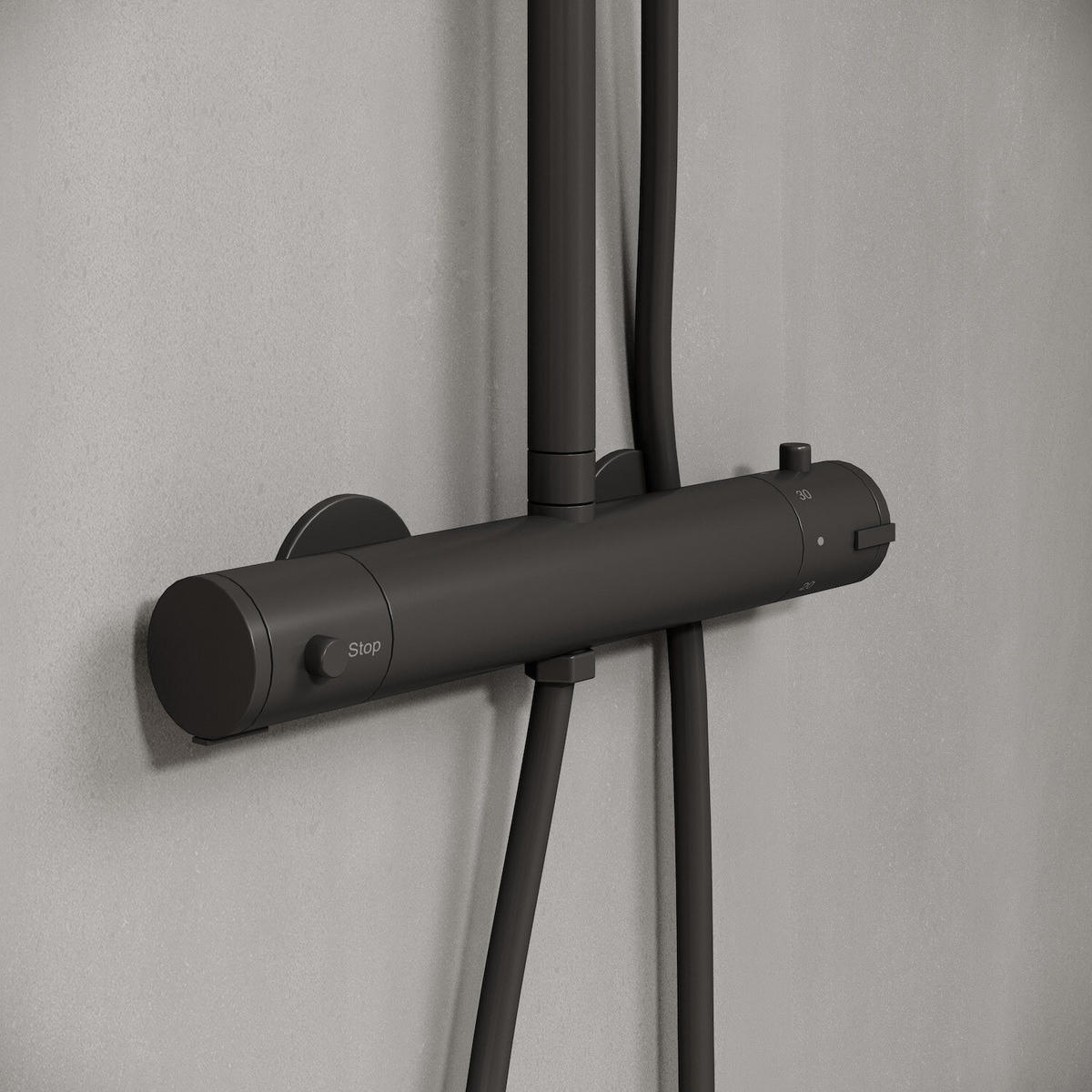 DUSCHSET Samar Schwarz Messing - Thermostat - Schwarz, Metall (8/26/71cm) - Badplaats