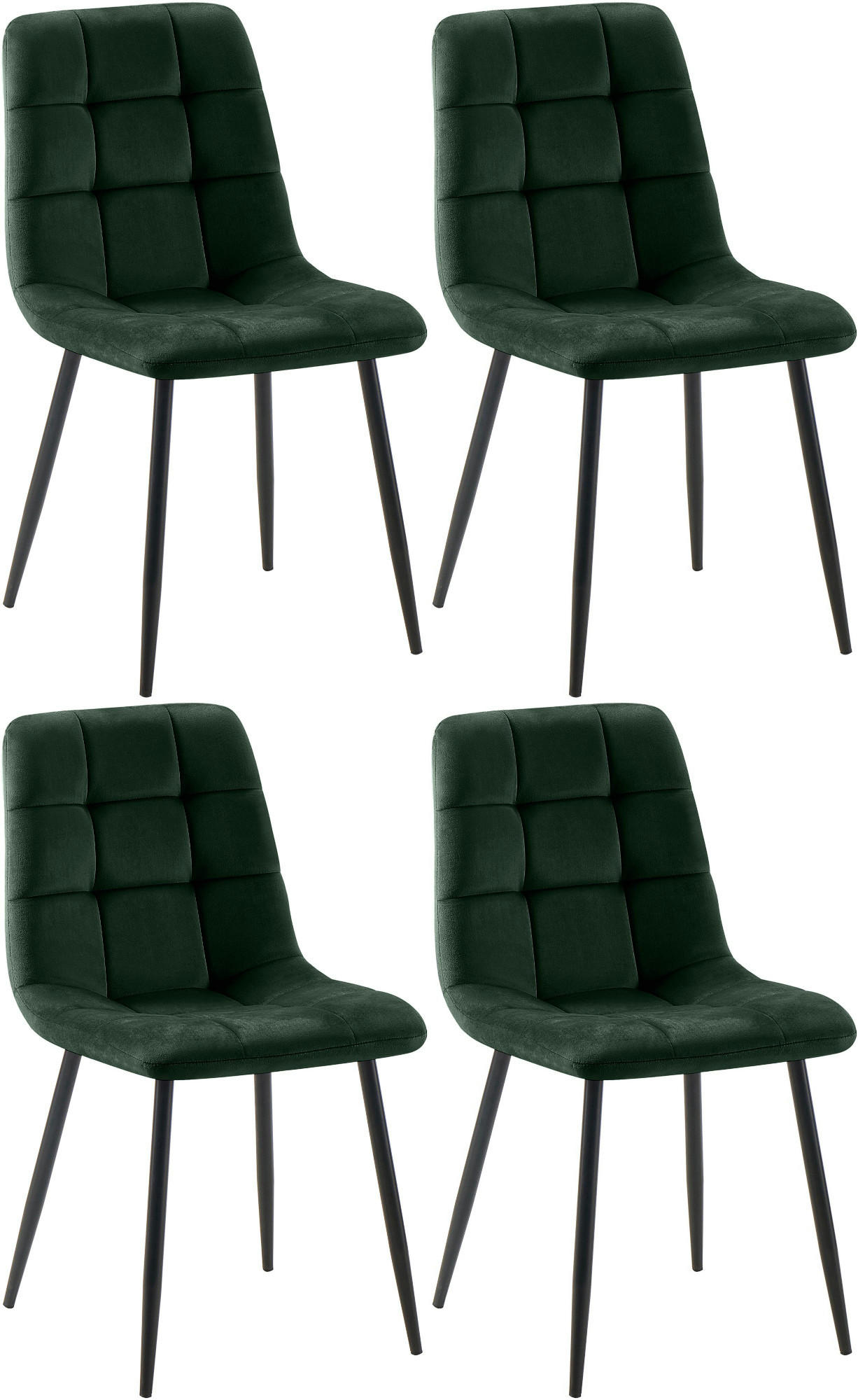 STUHL 4er Set Samt Grün - Schwarz/Grün, Textil/Metall (45/84/55cm) - CLP