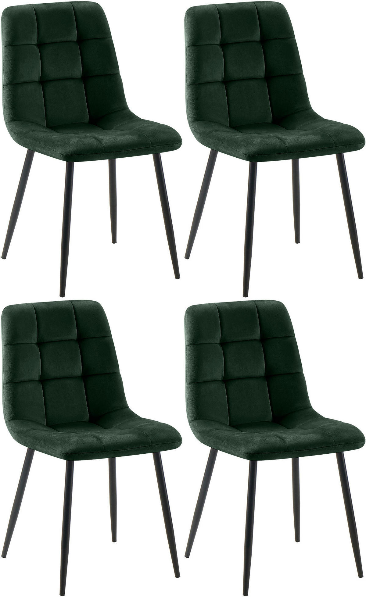 STUHL 4er Set Samt Grün - Schwarz/Grün, Textil/Metall (45/84/55cm) - CLP